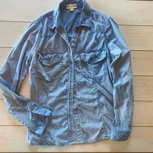 Cloth & Stone Chambray Seamed  Button Down Pockets Sz Large 100 Tencel Denim